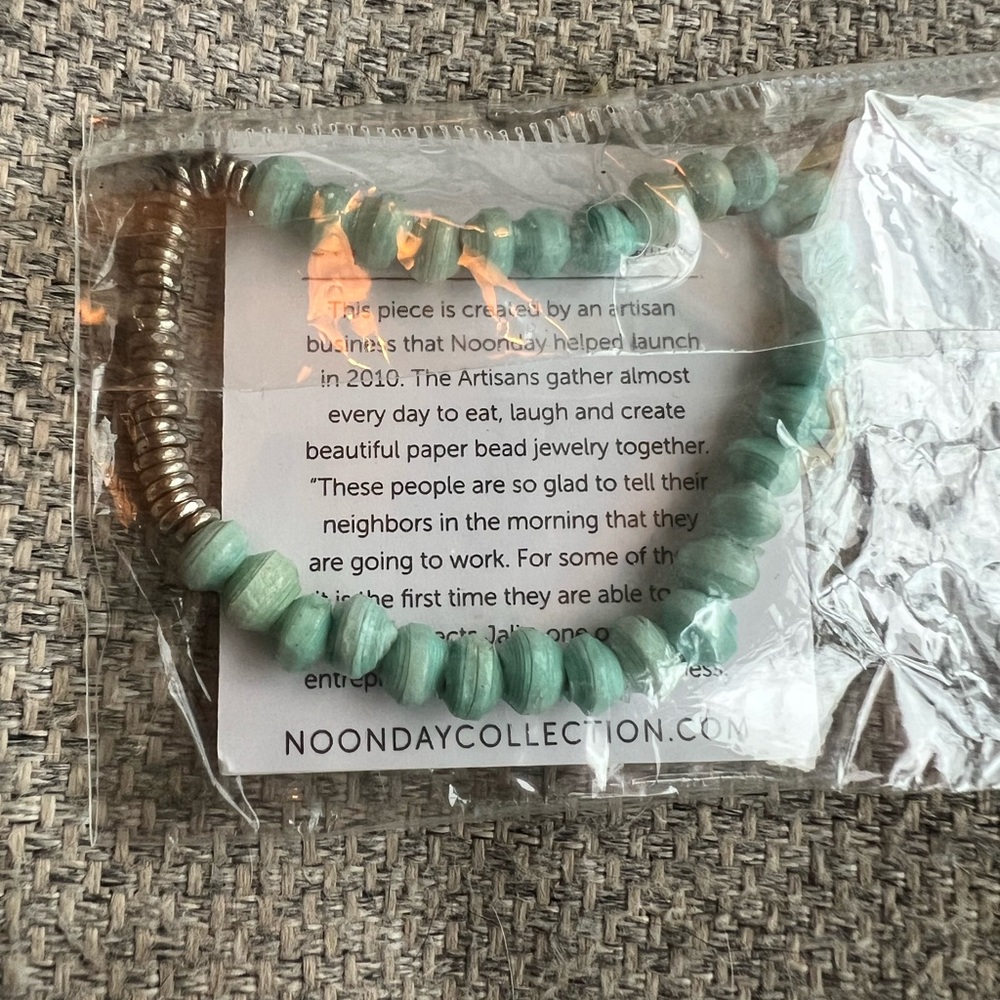 Noonday Collection Aqua and Silver Paper Bead Bracelet
